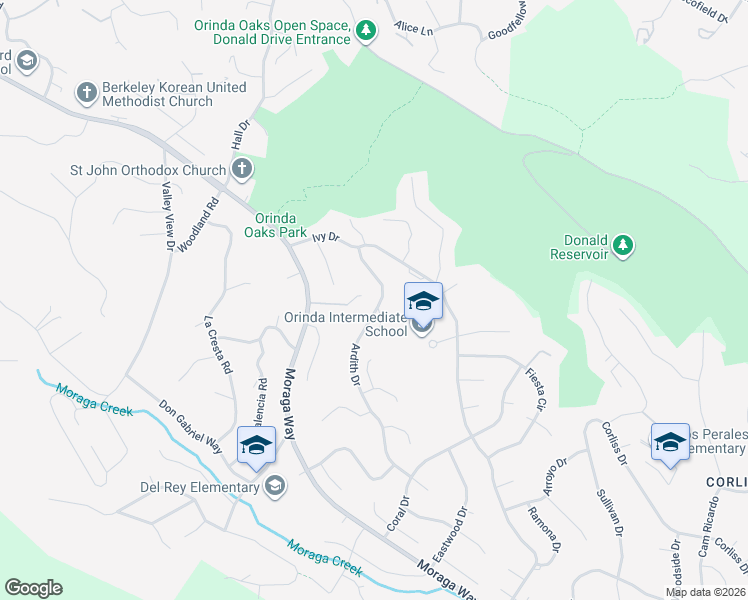 map of restaurants, bars, coffee shops, grocery stores, and more near 120 Leslee Lane in Orinda