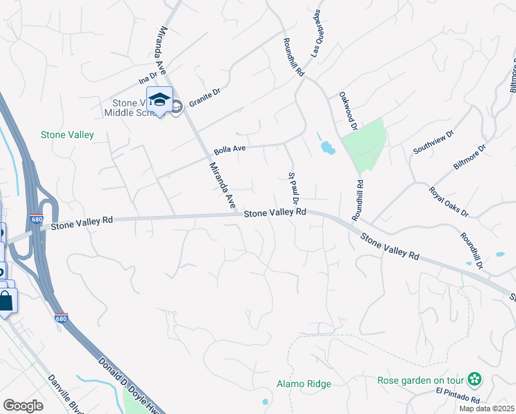 map of restaurants, bars, coffee shops, grocery stores, and more near 2124 Stone Valley Road in Alamo