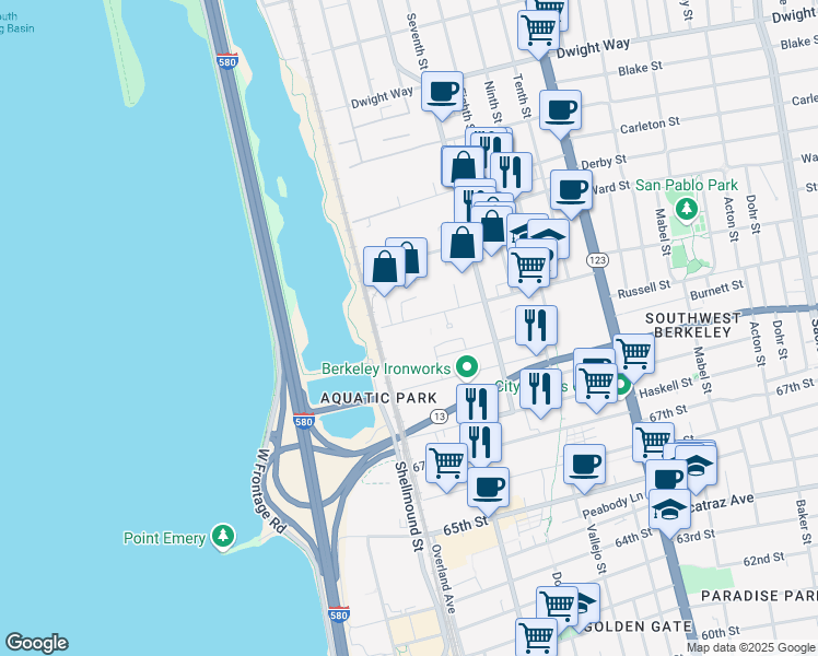 map of restaurants, bars, coffee shops, grocery stores, and more near 740 Heinz Avenue in Berkeley