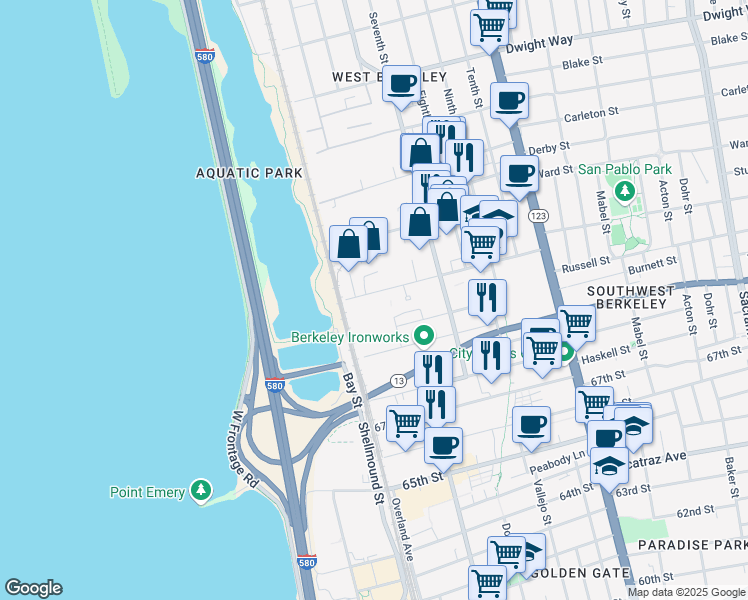 map of restaurants, bars, coffee shops, grocery stores, and more near 740 Heinz Avenue in Berkeley