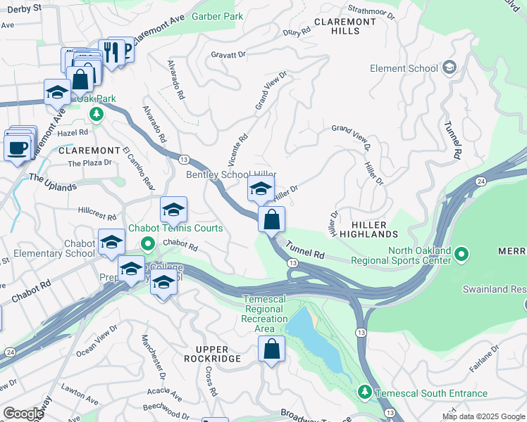 map of restaurants, bars, coffee shops, grocery stores, and more near in Oakland