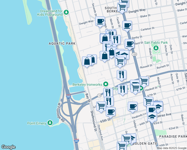 map of restaurants, bars, coffee shops, grocery stores, and more near 740 Heinz Avenue in Berkeley
