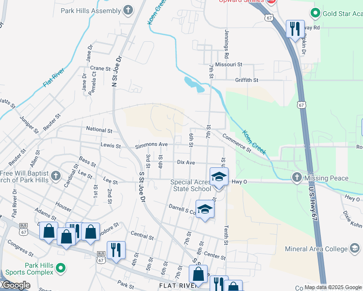 map of restaurants, bars, coffee shops, grocery stores, and more near 503 Simmons Avenue in Park Hills