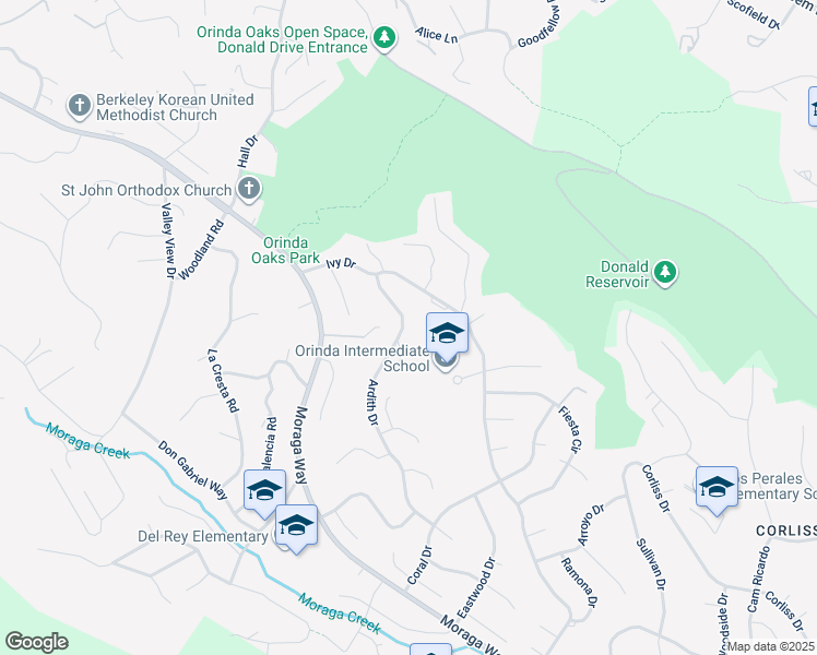 map of restaurants, bars, coffee shops, grocery stores, and more near 117 Ardith Drive in Orinda