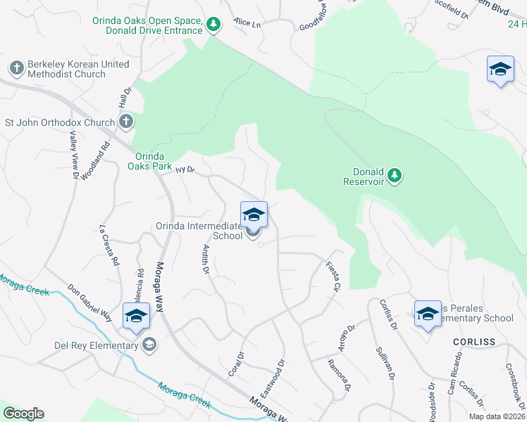map of restaurants, bars, coffee shops, grocery stores, and more near 52 Ivy Drive in Orinda