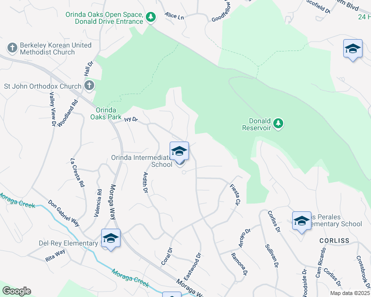 map of restaurants, bars, coffee shops, grocery stores, and more near 52 Ivy Drive in Orinda