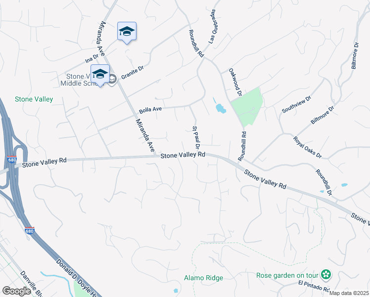 map of restaurants, bars, coffee shops, grocery stores, and more near 2124 Stone Valley Road in Alamo