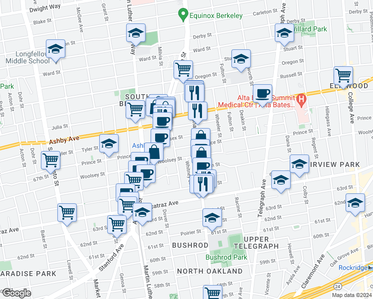 map of restaurants, bars, coffee shops, grocery stores, and more near in Berkeley
