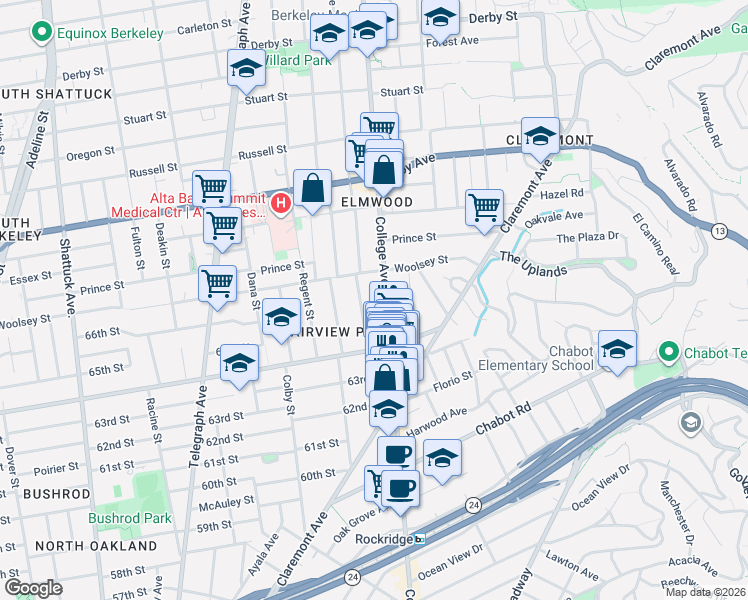 map of restaurants, bars, coffee shops, grocery stores, and more near 3136 College Avenue in Berkeley