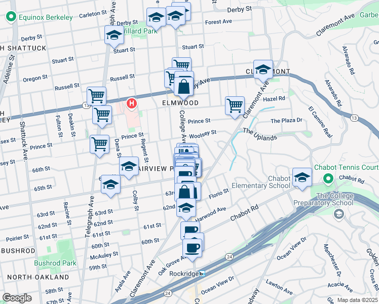 map of restaurants, bars, coffee shops, grocery stores, and more near 3136 College Avenue in Berkeley
