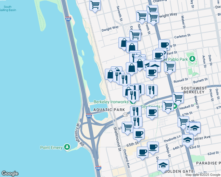 map of restaurants, bars, coffee shops, grocery stores, and more near 701 Heinz Avenue in Berkeley