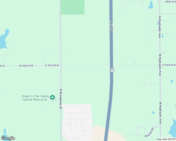 map of restaurants, bars, coffee shops, grocery stores, and more near 1201 East 93rd Street North in Valley Center