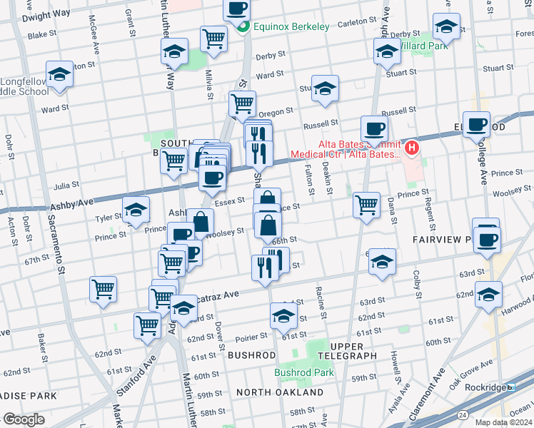 map of restaurants, bars, coffee shops, grocery stores, and more near in Berkeley