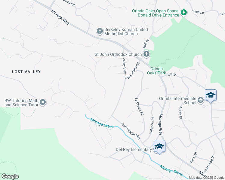 map of restaurants, bars, coffee shops, grocery stores, and more near 25 Crestview Court in Orinda