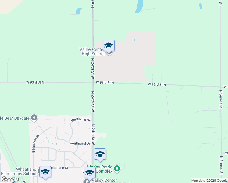 map of restaurants, bars, coffee shops, grocery stores, and more near 1972 West 93rd Street North in Valley Center