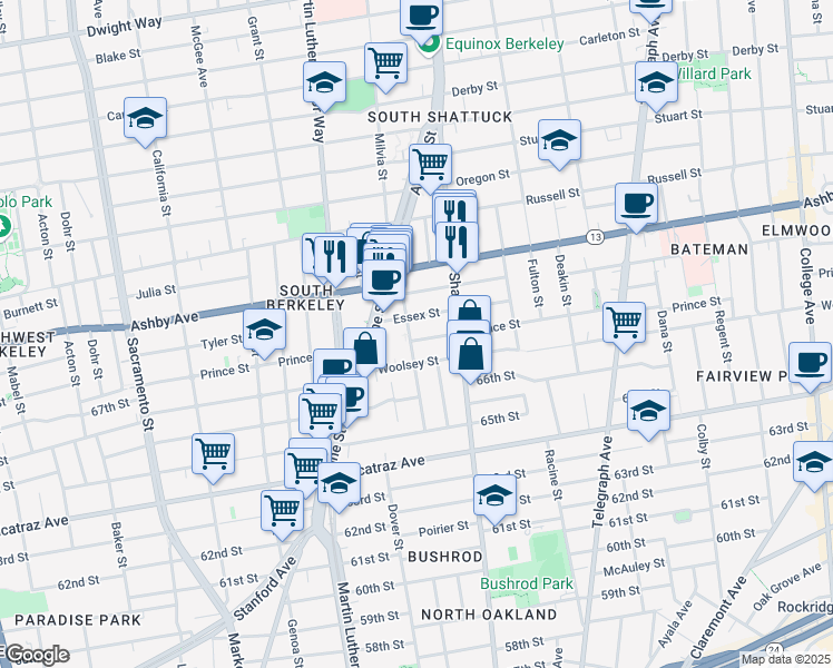 map of restaurants, bars, coffee shops, grocery stores, and more near 2003 Prince Street in Berkeley