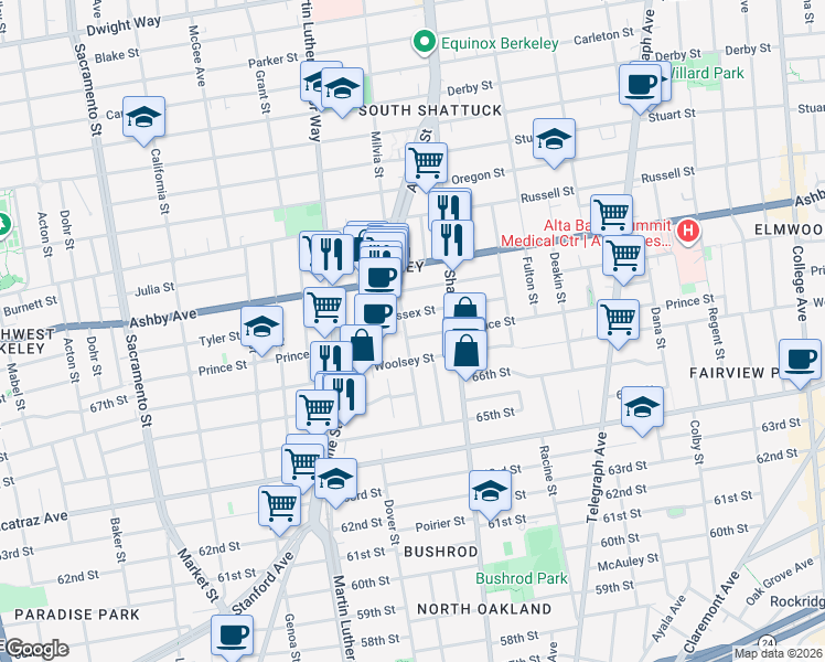 map of restaurants, bars, coffee shops, grocery stores, and more near 2003 Prince Street in Berkeley