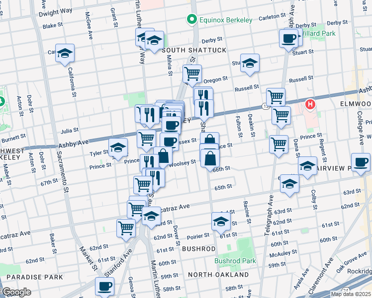 map of restaurants, bars, coffee shops, grocery stores, and more near 2000 Prince Street in Berkeley