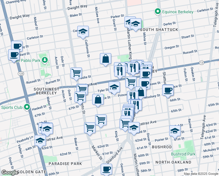 map of restaurants, bars, coffee shops, grocery stores, and more near in Berkeley