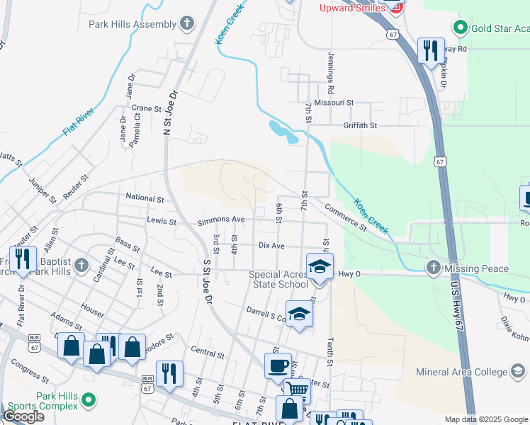 map of restaurants, bars, coffee shops, grocery stores, and more near 503 Simmons Avenue in Park Hills