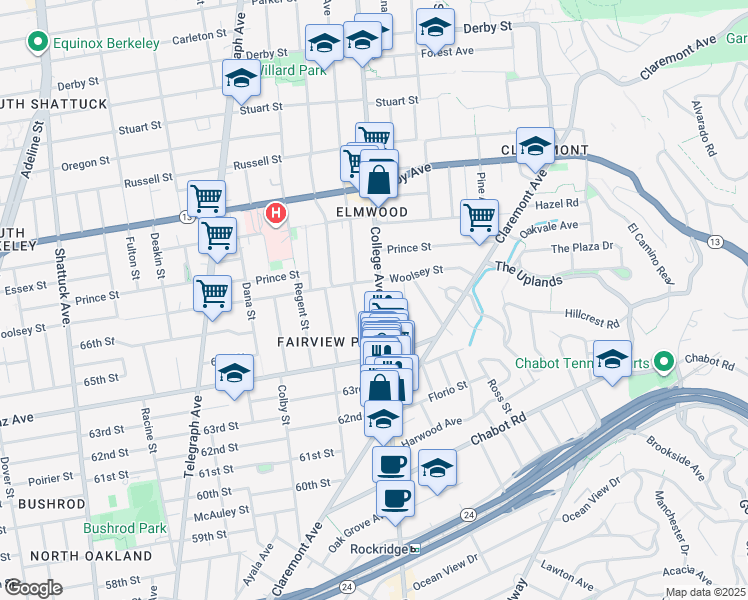 map of restaurants, bars, coffee shops, grocery stores, and more near 3136 College Avenue in Berkeley