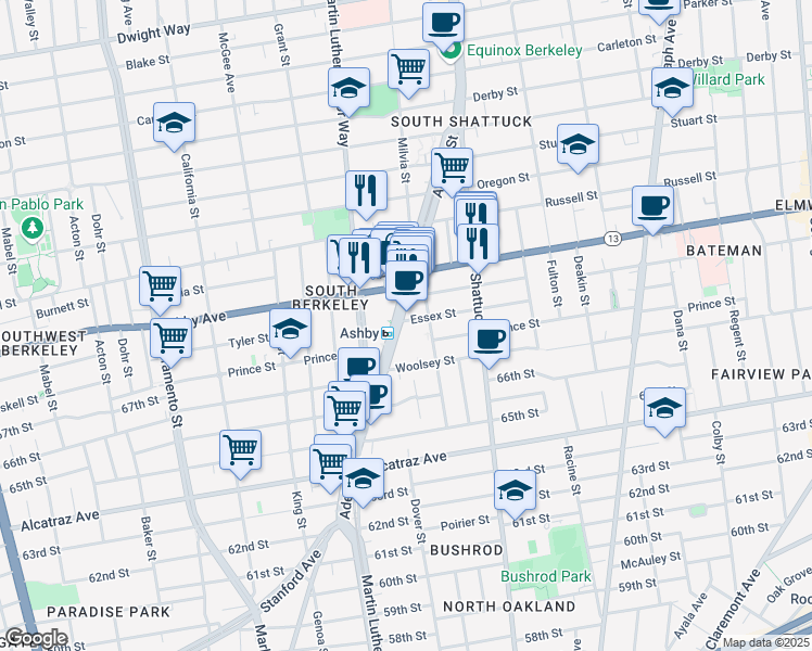 map of restaurants, bars, coffee shops, grocery stores, and more near 3031 Adeline Street in Berkeley