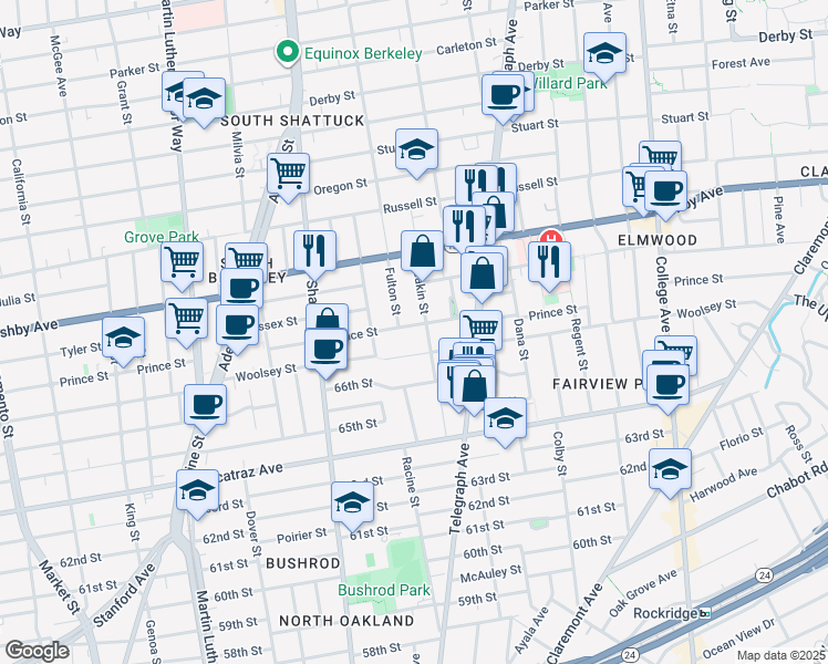 map of restaurants, bars, coffee shops, grocery stores, and more near 2230 Prince Street in Berkeley