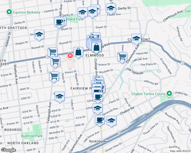 map of restaurants, bars, coffee shops, grocery stores, and more near 3110 College Avenue in Berkeley
