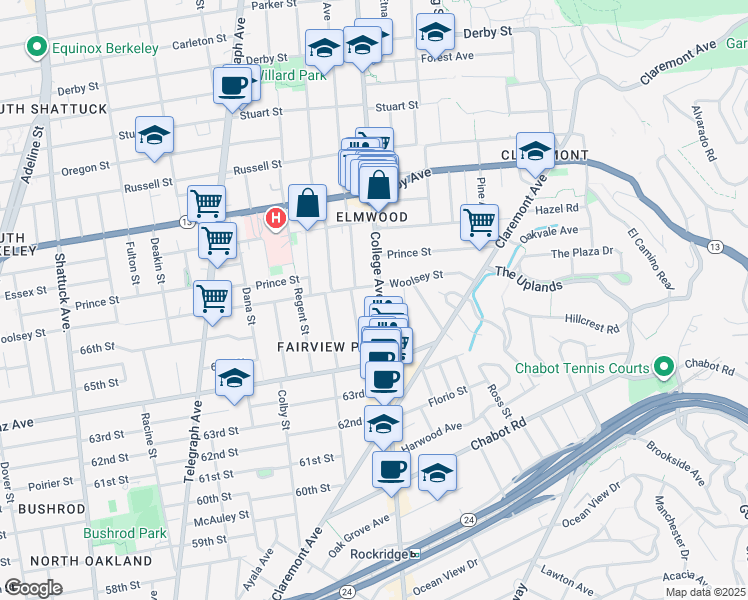 map of restaurants, bars, coffee shops, grocery stores, and more near 3110 College Avenue in Berkeley