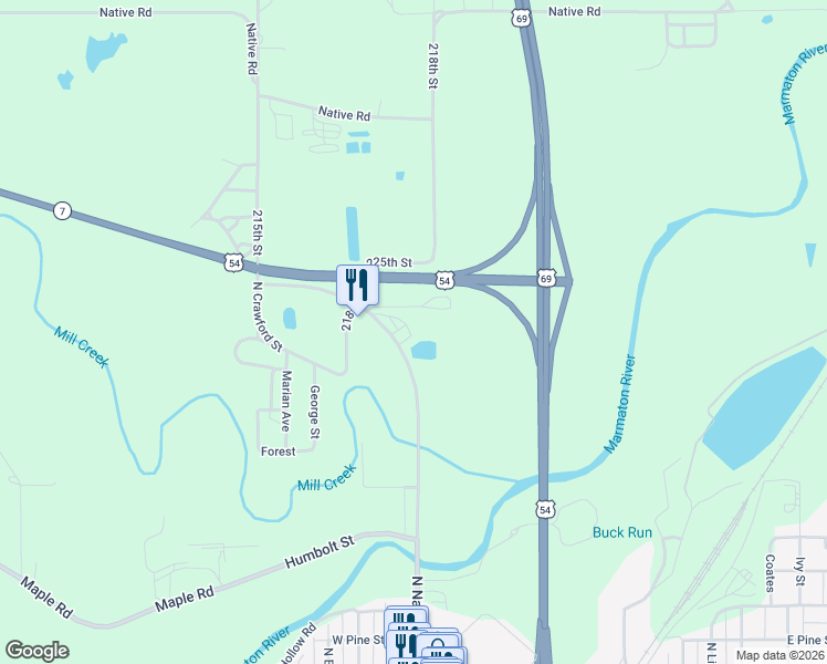 map of restaurants, bars, coffee shops, grocery stores, and more near 2189 Musket Road in Fort Scott