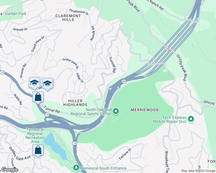map of restaurants, bars, coffee shops, grocery stores, and more near 142 Caldecott Lane in Oakland