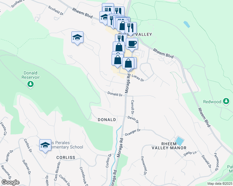 map of restaurants, bars, coffee shops, grocery stores, and more near 2130 Ascot Drive in Moraga