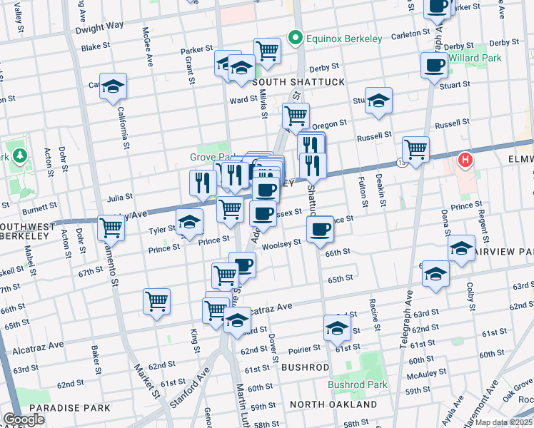 map of restaurants, bars, coffee shops, grocery stores, and more near 3031 Adeline Street in Berkeley