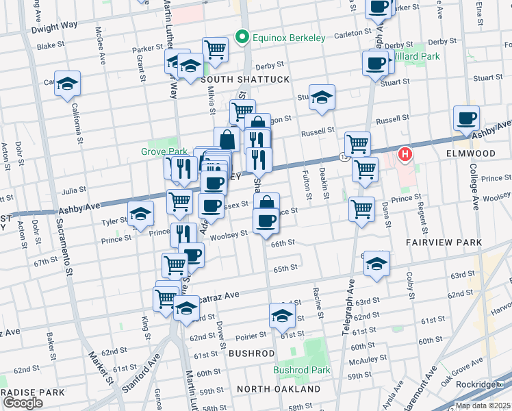 map of restaurants, bars, coffee shops, grocery stores, and more near 3038 Shattuck Avenue in Berkeley