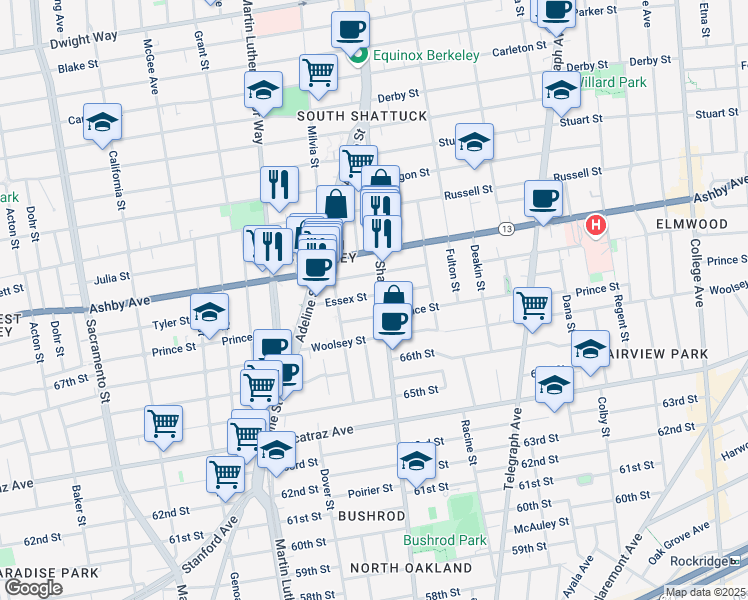 map of restaurants, bars, coffee shops, grocery stores, and more near 3028 Shattuck Avenue in Berkeley