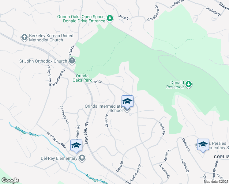 map of restaurants, bars, coffee shops, grocery stores, and more near 44 Ivy Drive in Orinda