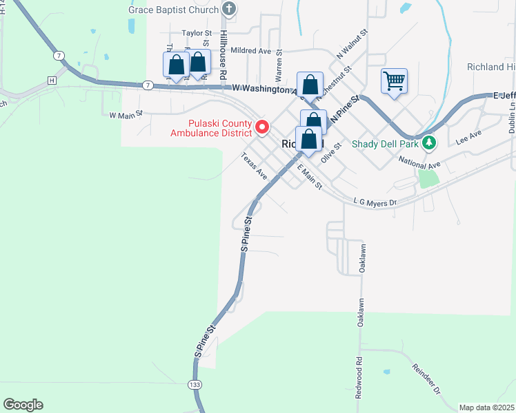 map of restaurants, bars, coffee shops, grocery stores, and more near 702 South Pine Street in Richland
