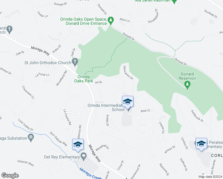 map of restaurants, bars, coffee shops, grocery stores, and more near 103 Ardith Drive in Orinda