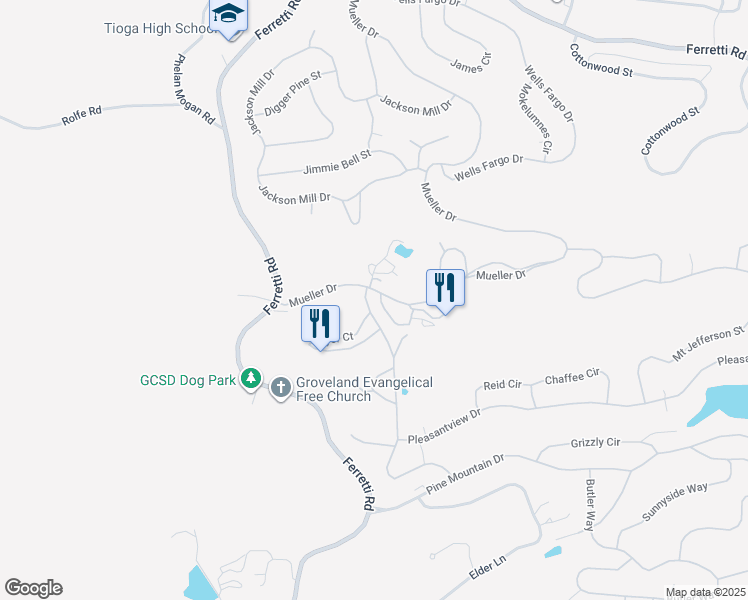 map of restaurants, bars, coffee shops, grocery stores, and more near 12695 Junipero Serra Way in Groveland