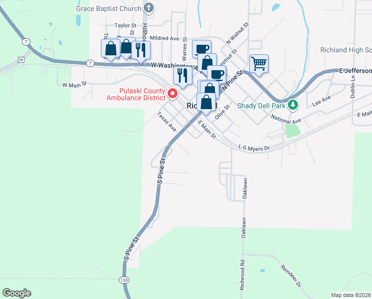 map of restaurants, bars, coffee shops, grocery stores, and more near 516 East Lockwood Drive in Richland