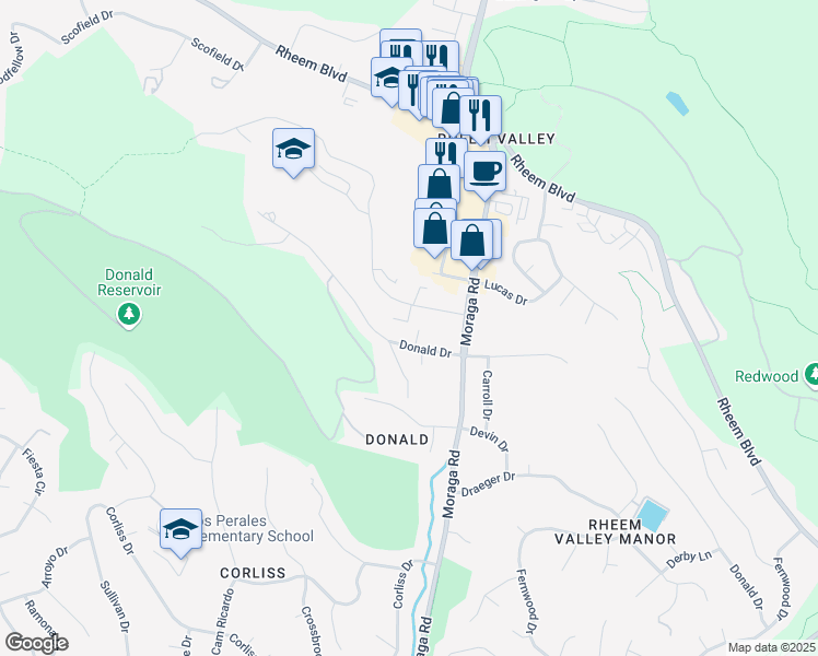 map of restaurants, bars, coffee shops, grocery stores, and more near in Moraga