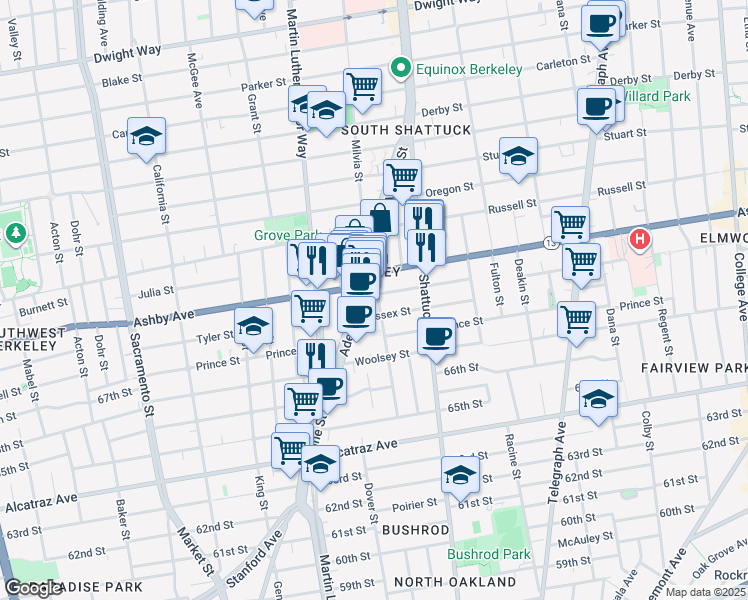 map of restaurants, bars, coffee shops, grocery stores, and more near 3027 Tremont Street in Berkeley