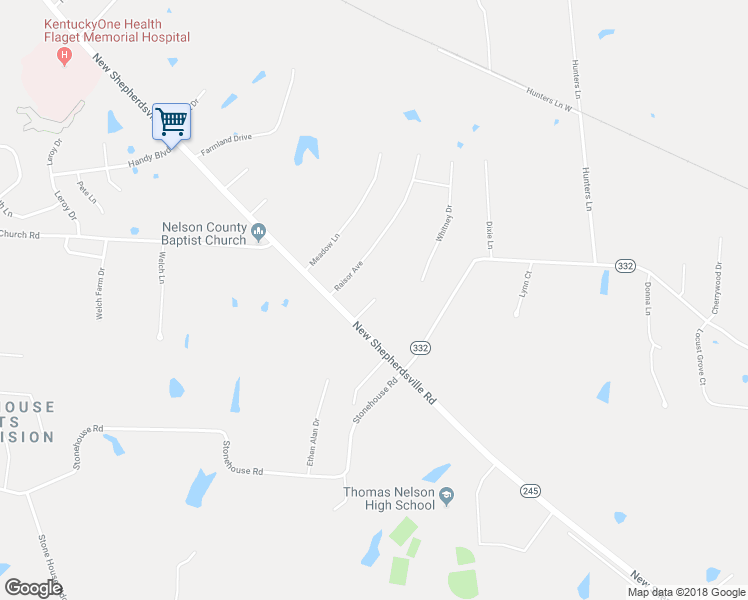 map of restaurants, bars, coffee shops, grocery stores, and more near Nita Drive in Bardstown