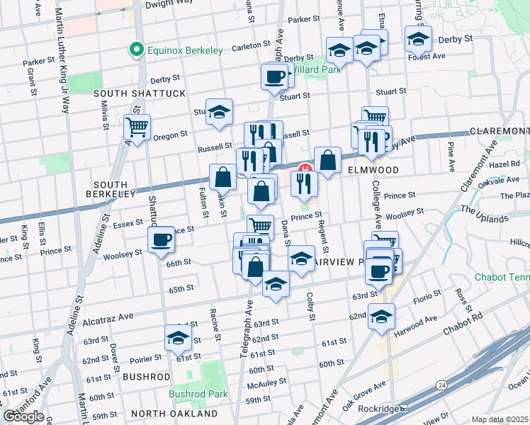 map of restaurants, bars, coffee shops, grocery stores, and more near 2400 Dowling Place in Berkeley
