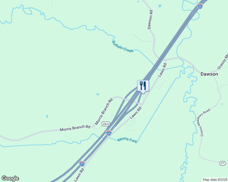 map of restaurants, bars, coffee shops, grocery stores, and more near 3149 Morris Branch Road in Grassy Meadows