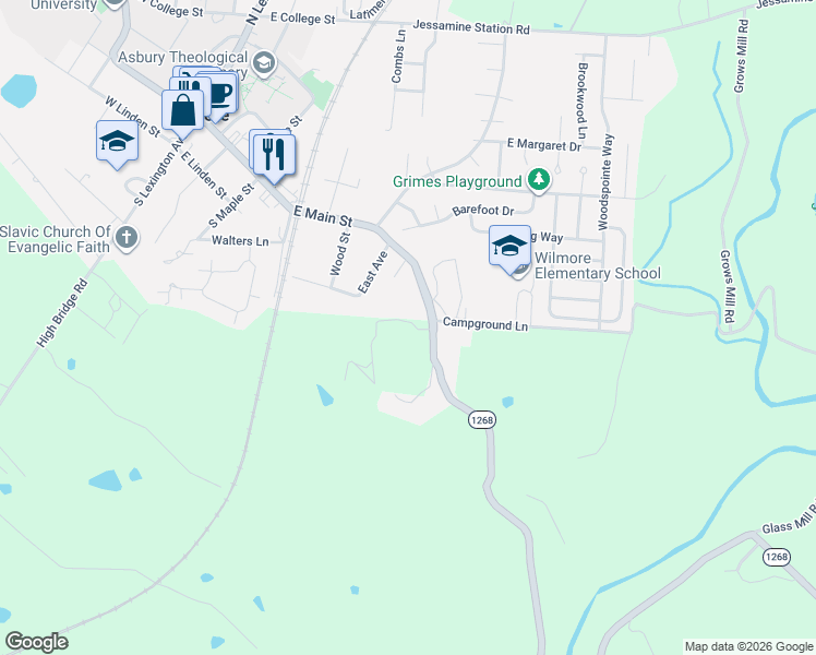 map of restaurants, bars, coffee shops, grocery stores, and more near 860 Glass Mill Road in Wilmore