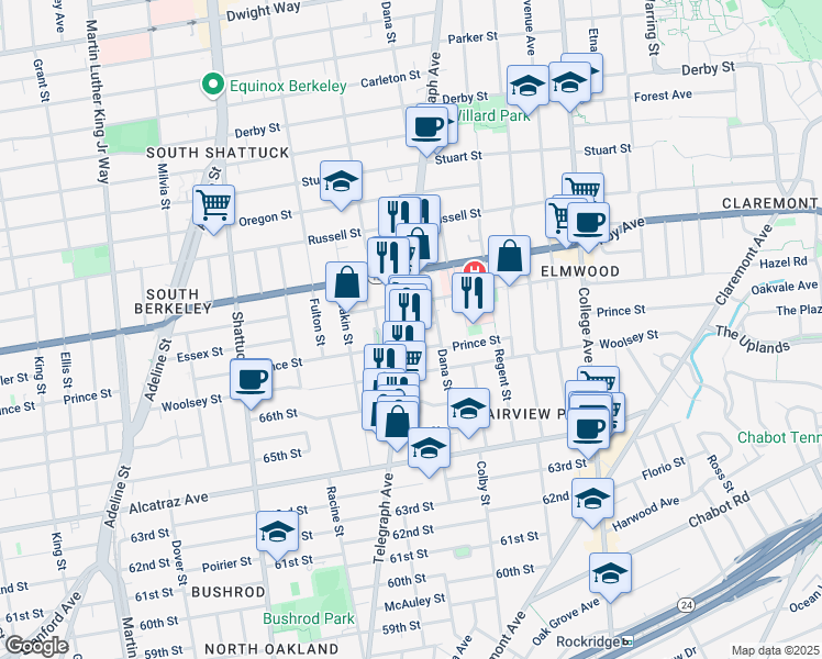map of restaurants, bars, coffee shops, grocery stores, and more near 2400 Dowling Place in Berkeley