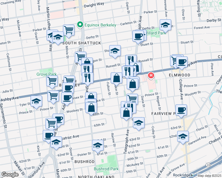 map of restaurants, bars, coffee shops, grocery stores, and more near 3046 Fulton Street in Berkeley