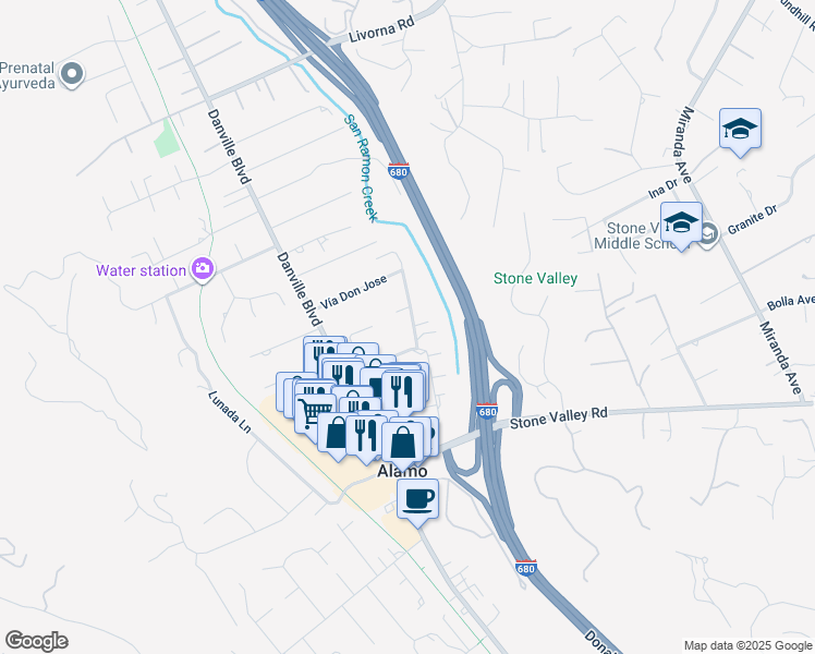 map of restaurants, bars, coffee shops, grocery stores, and more near 81 North Jackson Way in Alamo