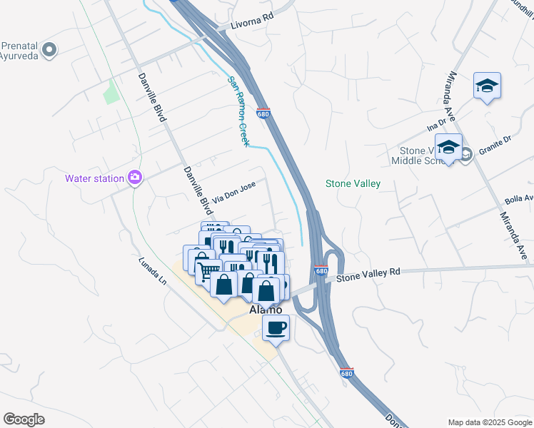 map of restaurants, bars, coffee shops, grocery stores, and more near 81 North Jackson Way in Alamo